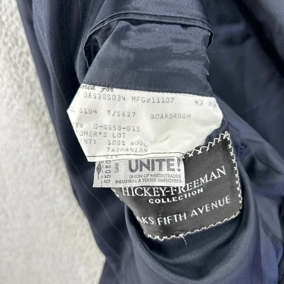 Hickey Freeman Loro Piana Blazer 43 Navy Pinstripe Tasmanian‎ Sport Coat Jacket - Picture 5 of 10